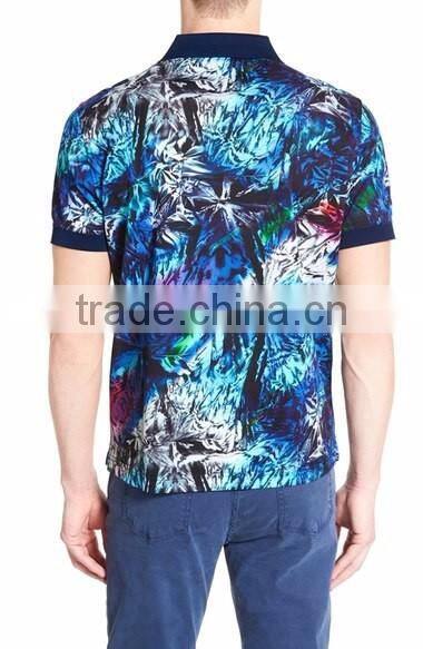 Custom Made Clothing Manufactures Mens Short Sleeve Polo Shirt With All Over Floral Print Polo With Rib Collar