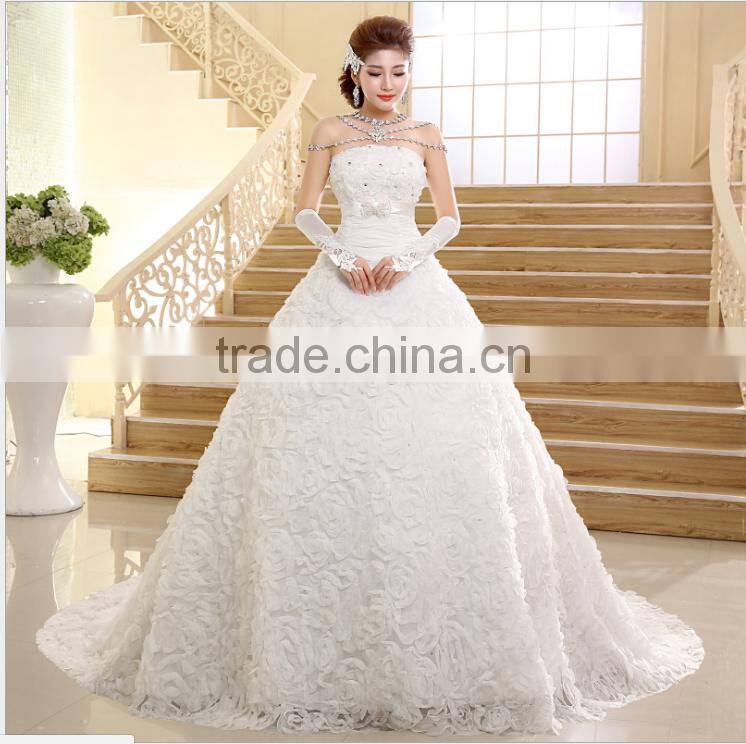 2016 New Wedding Fashion Towel Diamond Korean Style Long Drag Tail Thin Brides Winter Wedding Dress