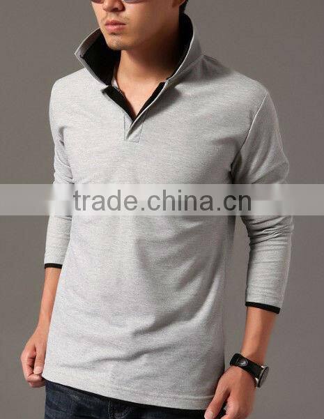 Long sleeve cotton POLO shirt double layers collar