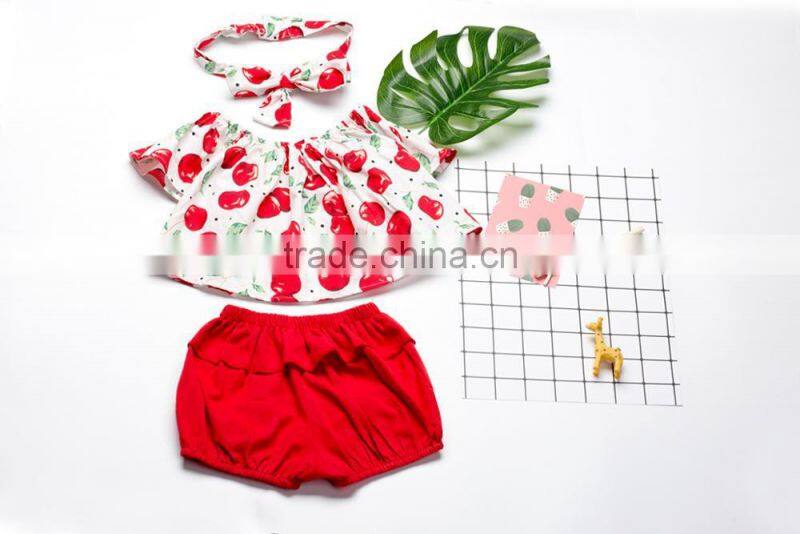 Stylish 2 Pieces Girl Outfit Cherry Pattern Sleeveless Singlet And Shorts Clothes