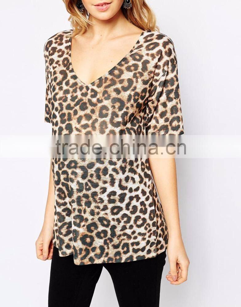 Wholesale Fashion Maternity Clothes Leopard Print Jersey Blouse