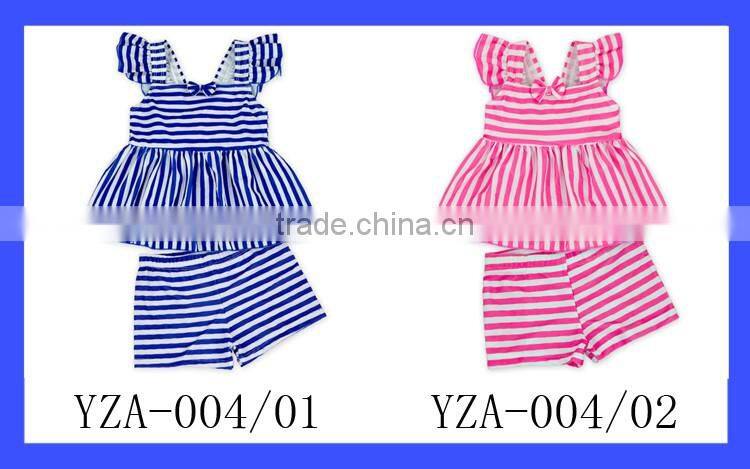 YZA-004 Yiwu Yihong Cute Stripe Stylish Little Girls Flutter Sleeve With Back Bow Short Pants Swim Wear Swimsuit