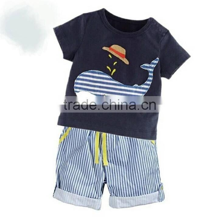 2016 Baby Boys Clothing Set Fish Printed long T-Shirt + Striped Long Pants 2pcs Outfits Casual Summer Kids Clothes