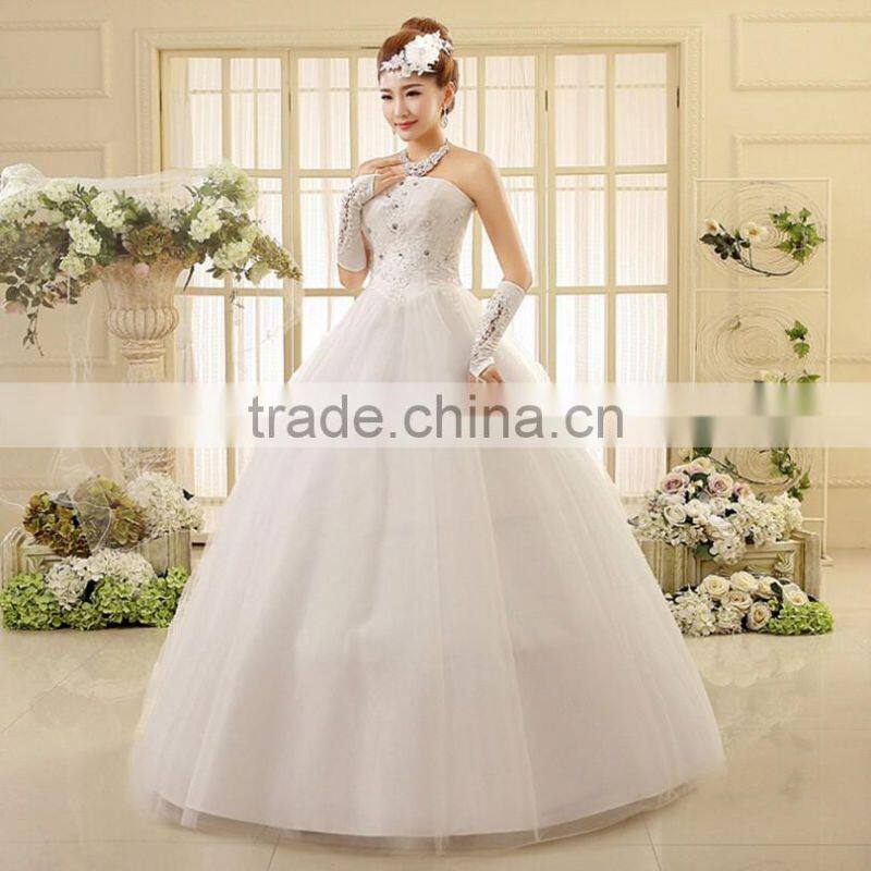 High quality strapless pleats muslim wedding dress