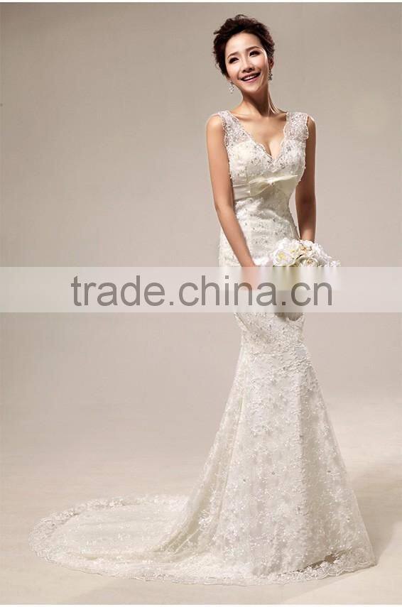 Guangzhou mermaid wedding dresses with lace and bead back fishtail