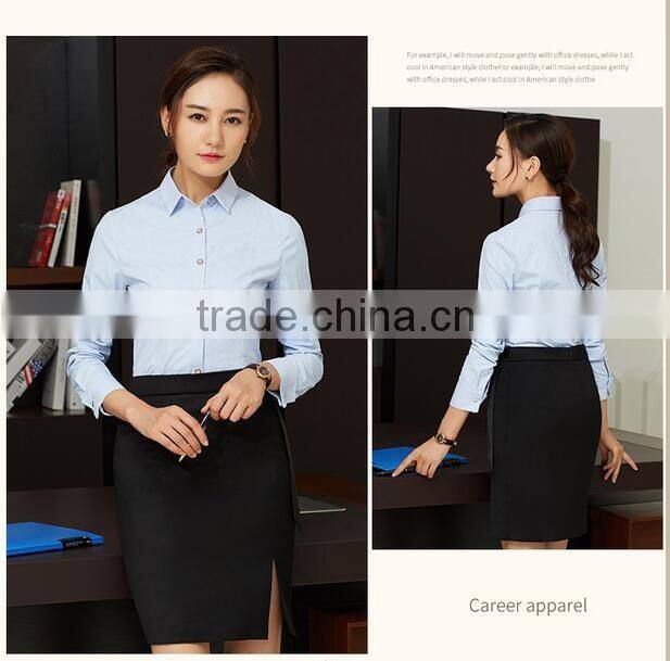 2017 latest women fashion long sleeve blue shirt ladies Office Formal shirt