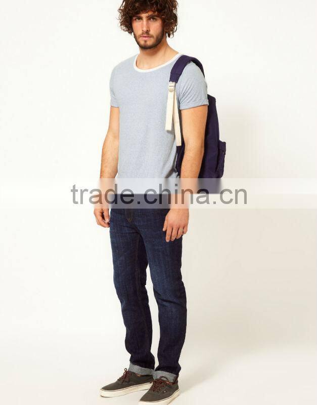 contrast bound crew neck fashion cut tee shirt