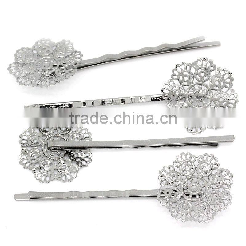 Gunmetal Hollow Filigree Flower Bobby Pins Hair Clips