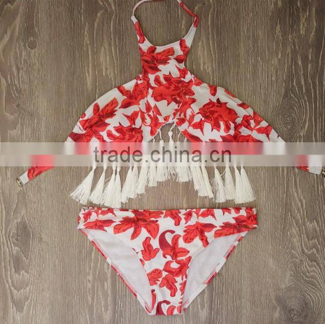gray tassel leaves swimwear bikini/ latest fashion green vintage tassel bikini swimwear