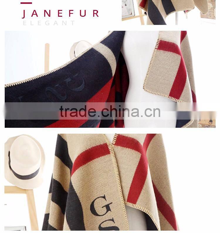 Wholesale street fashion scarf print wool poncho cashmere shawl