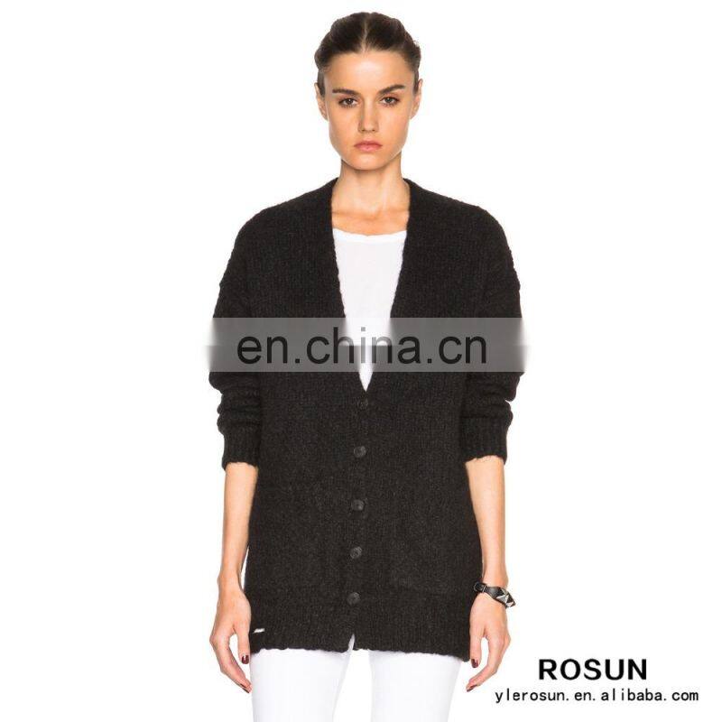 Open Knitwear Side Pockets Acrylic Boyfriend Cardigan Sweater Coat