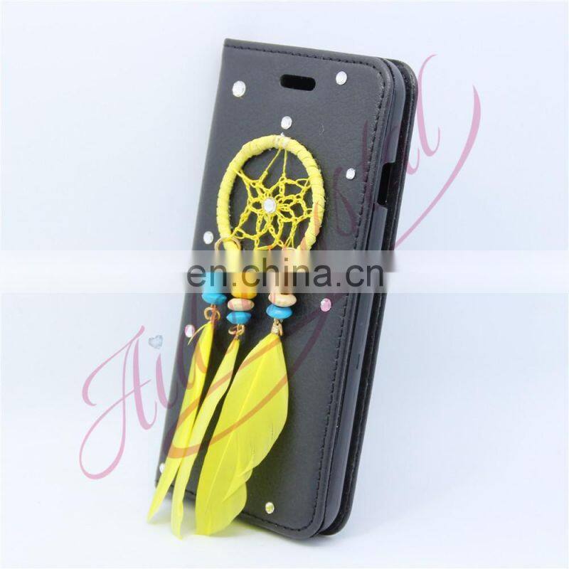 Aidocrystal 2016 Wallet Stand With Card Holder Yellow dreamcatcher Flip Phone Back Cover For iPhone 7/ 7 Plus Cases