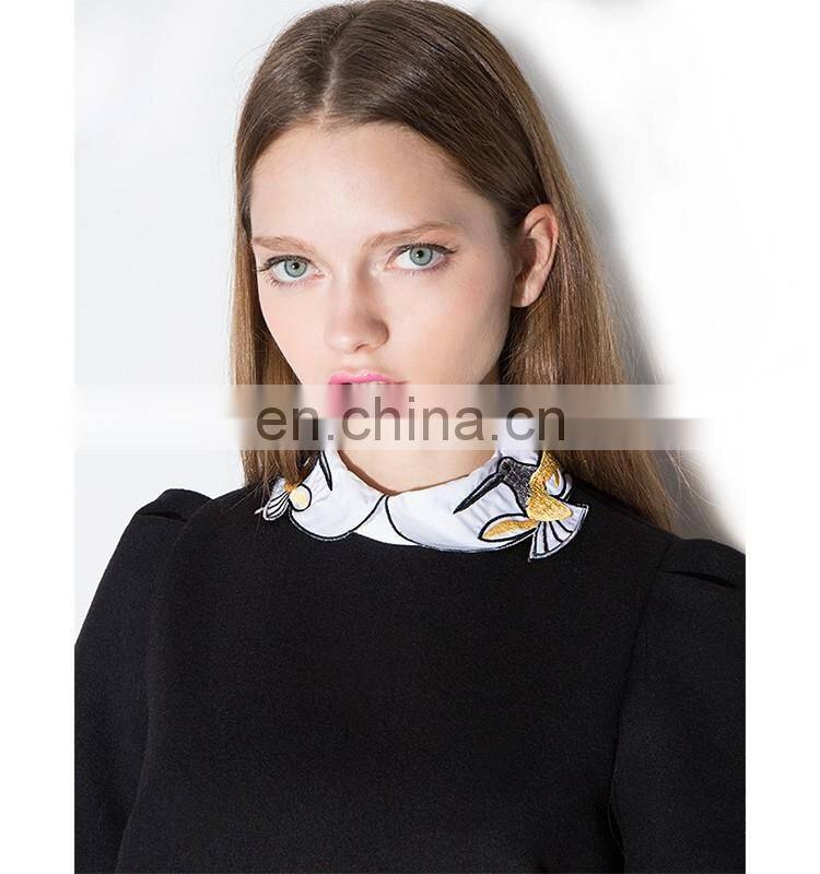 2016 hot selling popular Bird collar black peplum dress fashionable mature women wear
