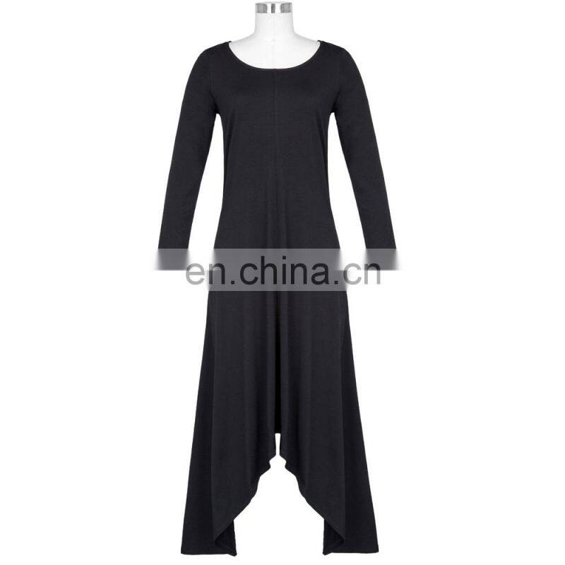 Kate Kasin Womens Casual Loose Long Sleeve Crew Neck Black Irregular Hem Dress KK000711-1