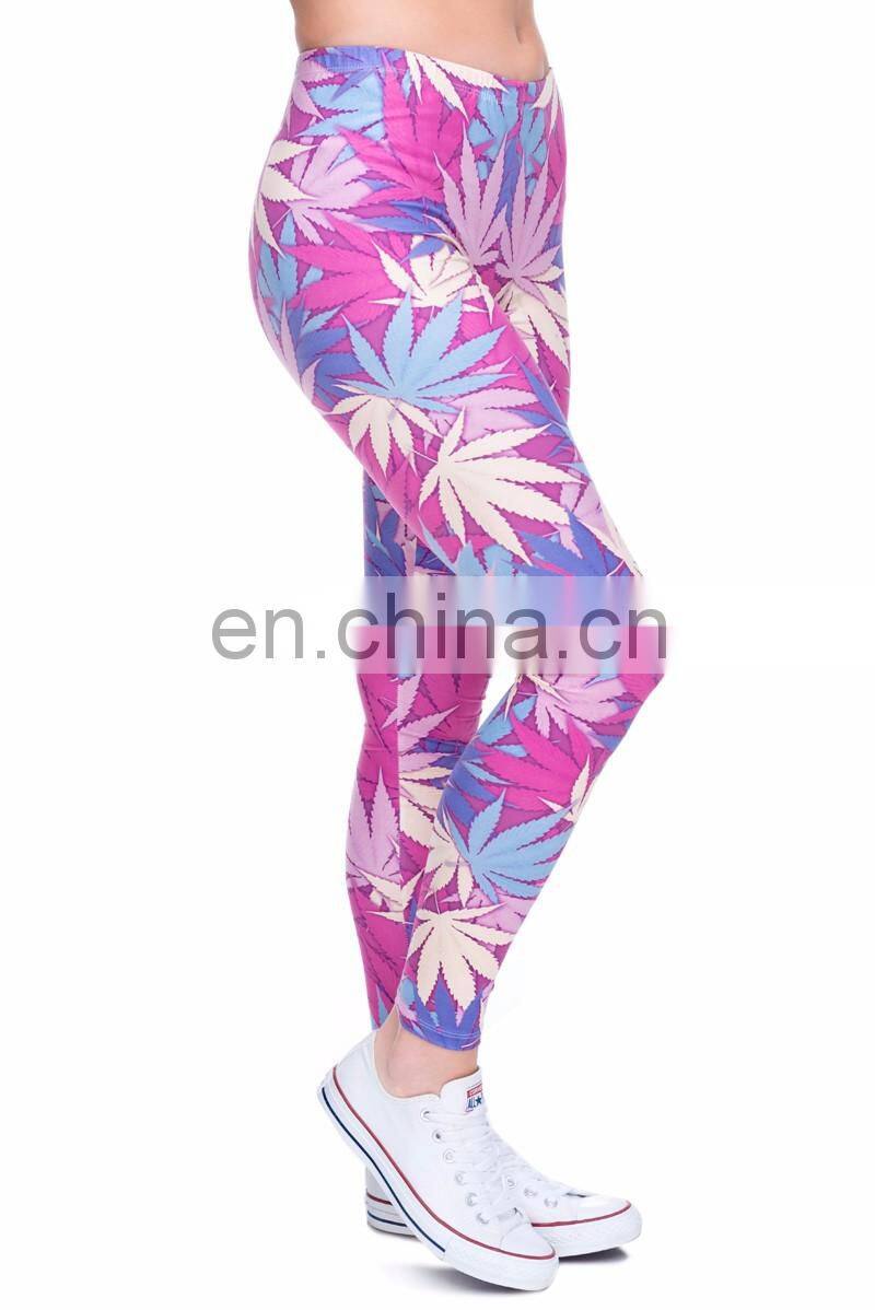 Weed pink custom fabric ladies sexy jogging slim hot wholesale brand 3d high quality girls spandex woman leggings