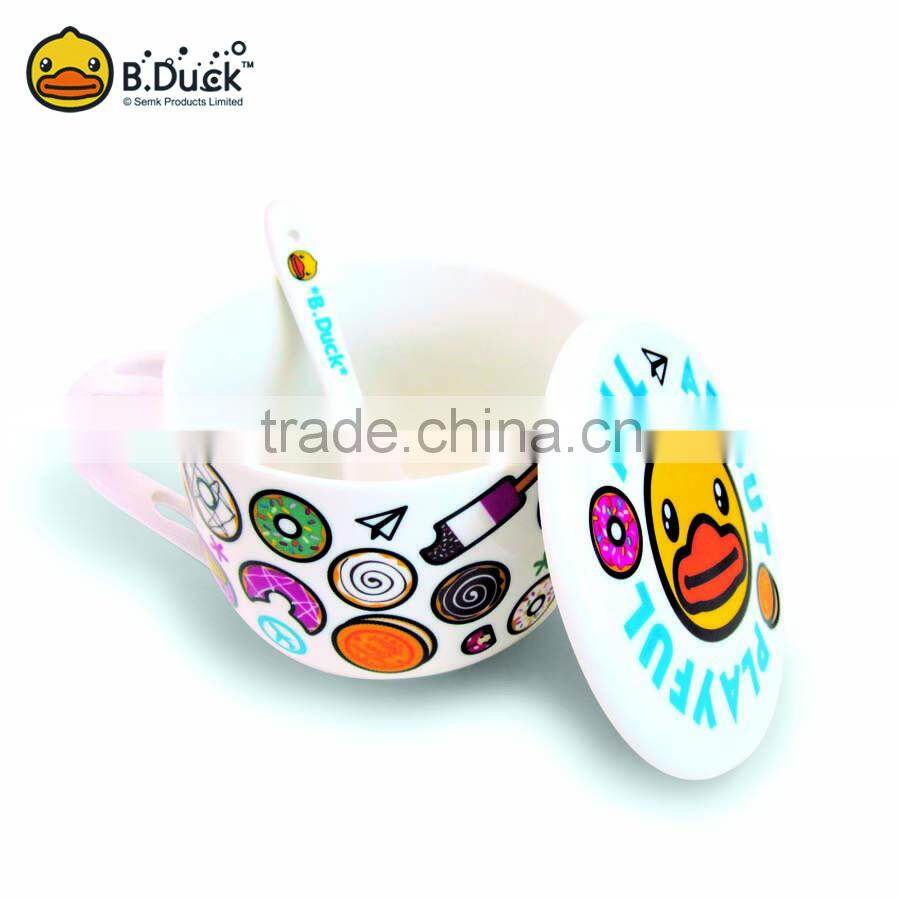 Boutique fashion colorful ceramic mug with lid & spoon in handle