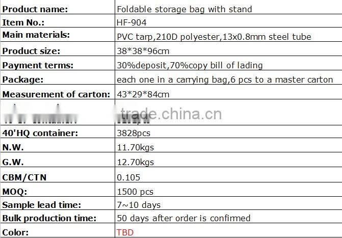 foldable storage bag with removeable stand for outdoor events