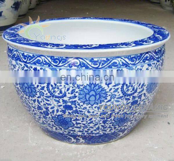 Large chinese blue and white ceramic decorative planters pot for indoor and outdoor