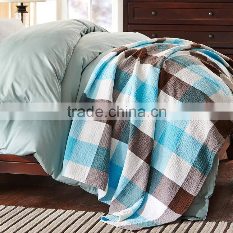 Best selling bright colour summer home use breathable cotton gauze plaid reactive printed towelling coverlet