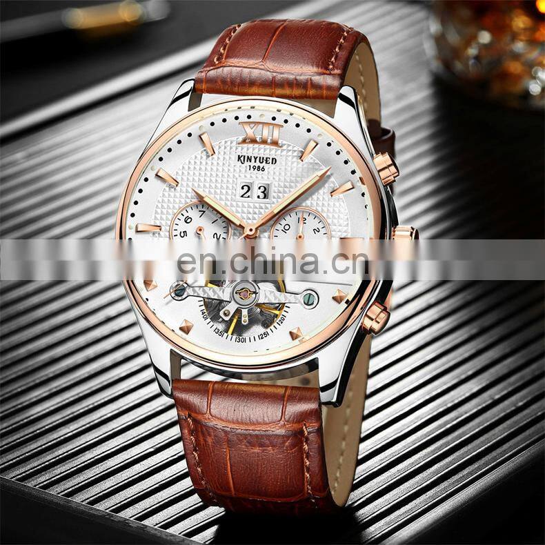 KINYUED J010 High End Mechanical Watches Leather Band Pendulum Automatic Movement Men Watch