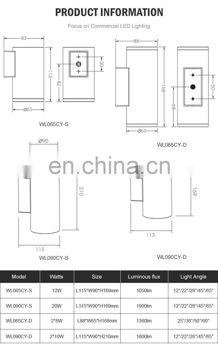 Top Quality Up and Down Black Aluminum IP65 Waterproof 20Watt Outdoor LED Wall Lamps