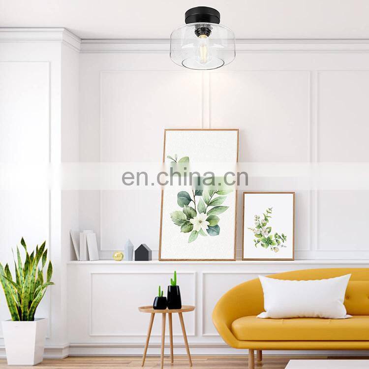 Industrial Semi Flush Mount Ceiling Light Clear Glass Shade Ceiling Light Fixture Matte Black Finish Modern Farmhouse