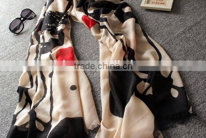 Painting Lotus Print Tassel Brim 2016 Spring Summer Women Hijab