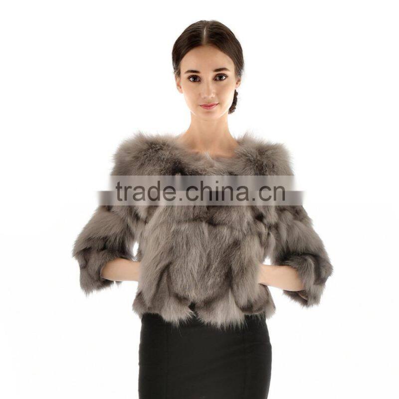 Hot Sell Short style Lady Winter charming Clothing Natural Fox Foot Fur Coat