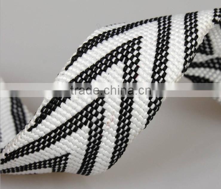 black and white Interphase plain jacquard polyester cotton webbing