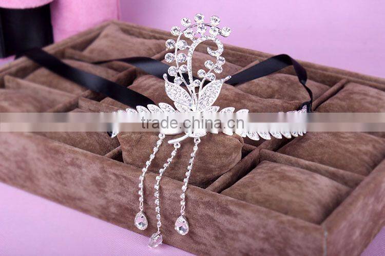 2015 Luxury Sparkling Sliver Plated Style Crystal Princess Wedding Party Crown Tiara Hairband Women Bridal Hairwear