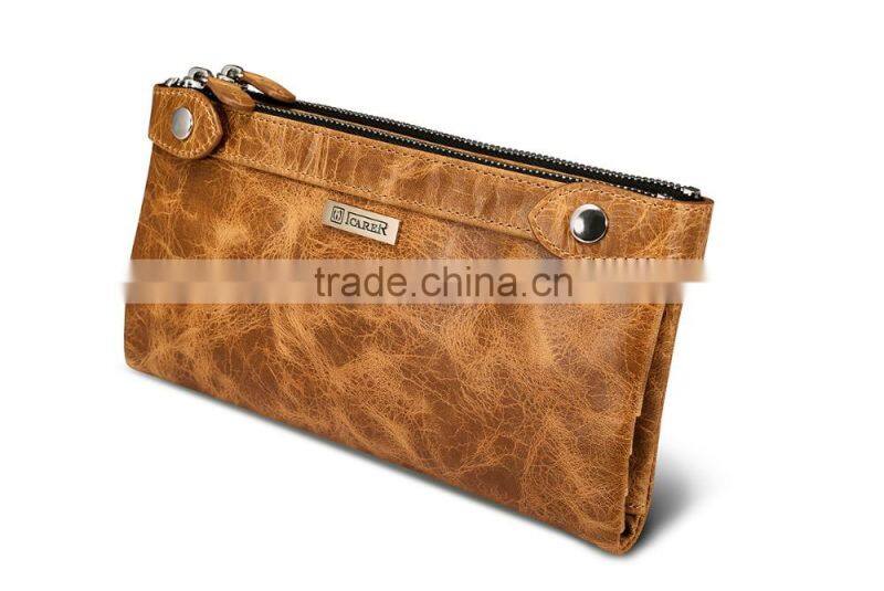 Icarer classical Real Leather Handbag zipper Wallet with Card Slot