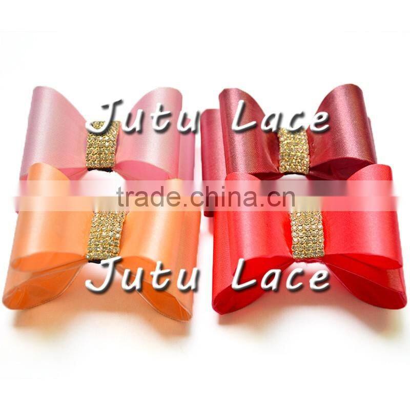 Hot selling fashion elegant shiny glitter crystal center teenage hair bows - 7cm big rhinestone center bowknots wholesale