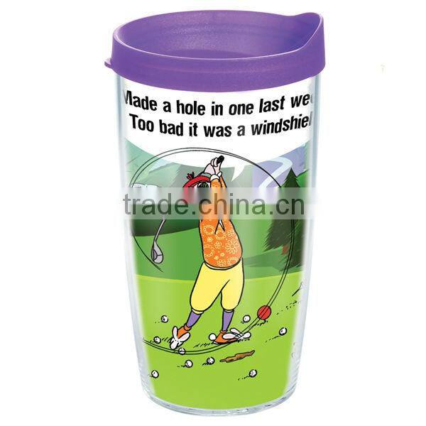450ml/16oz BPA free plastic double wall tumbler with PVC sheet insert