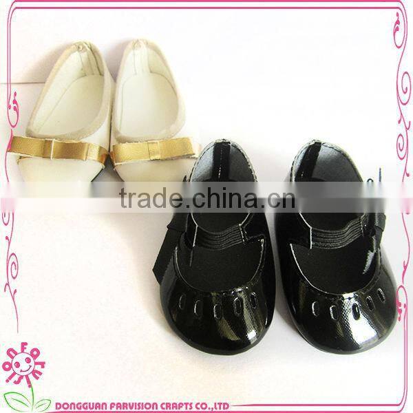 Golden pu shoes for dolls oem 15" doll shoes for dolls mini doll shoes