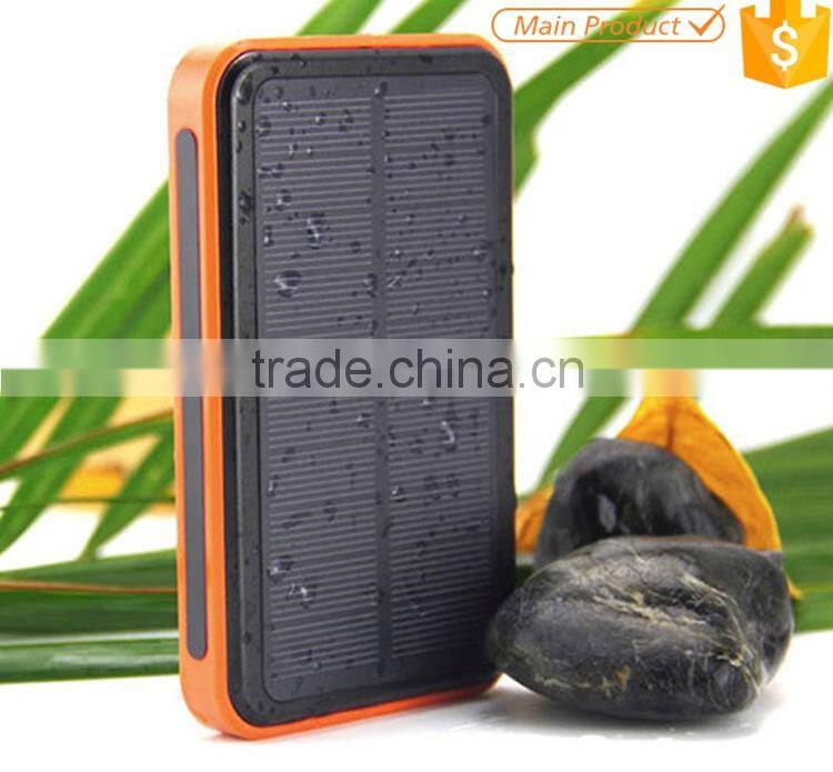 2016 dual usb waterproof solar power bank 10000mah