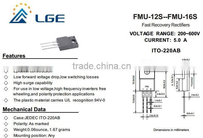Ultrafast Recovery Diodes FMU-14S ITO-22OAB