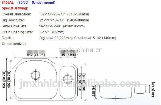 8152AL Jiangmen Supplier Undermount Stainless Steel Vessel Utility Sink
