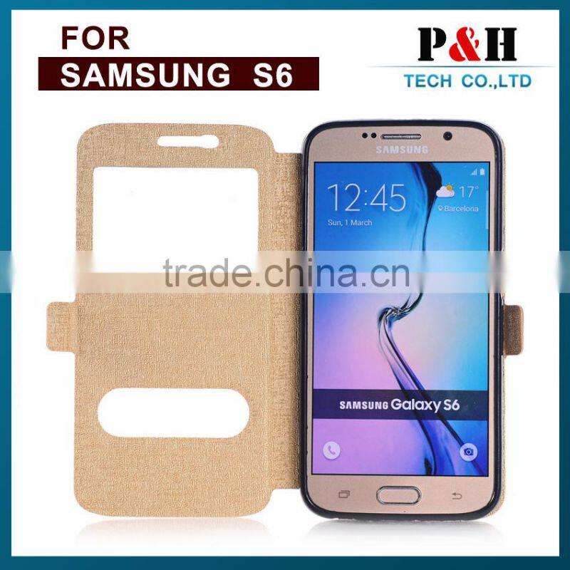 incoming call window leather case for Samsung Galaxy S6