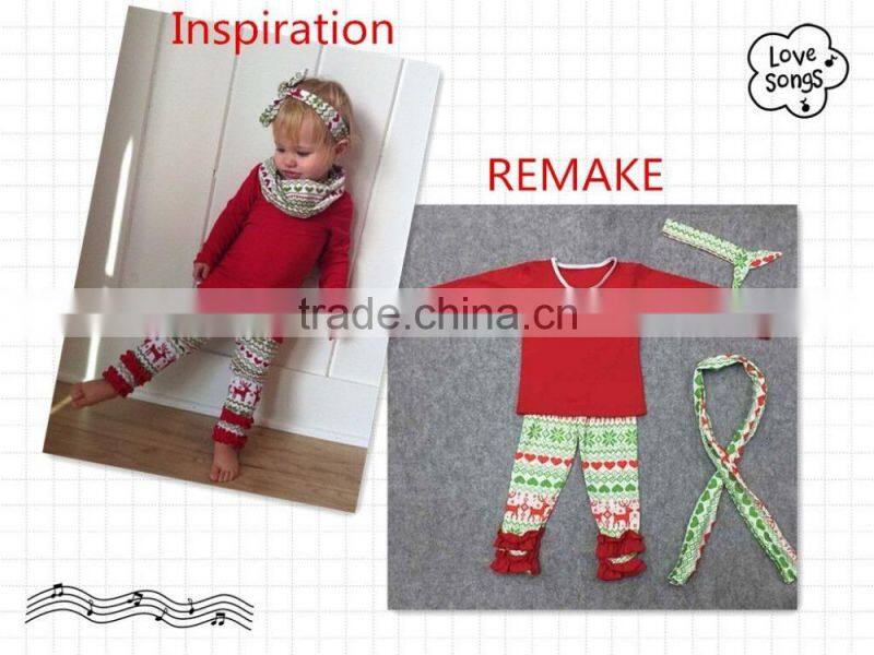 2015 lastest style IRL pic fashion baby girl children clothing outfit soft lace damask christmas girls outfits