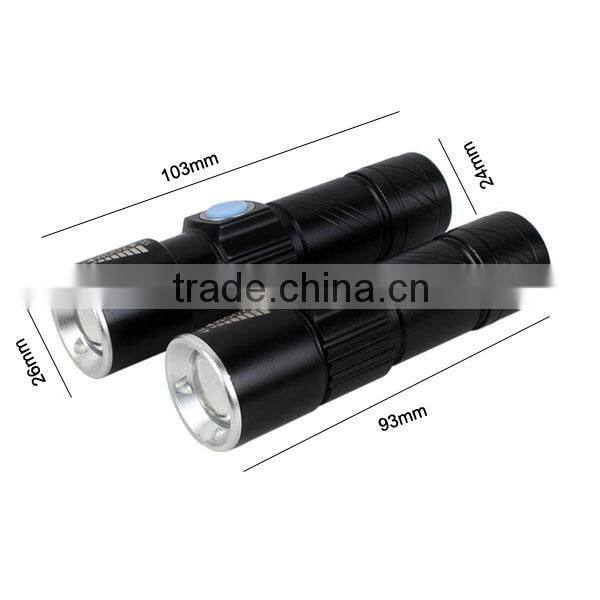 C92 Build in Battery Zoomable Led Rechargeable Flashlight mini usb charging flashlight