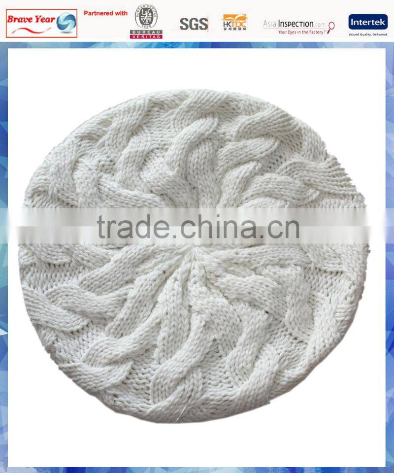 cable knit beret hat for girls/old girls beret hat/white beret hats