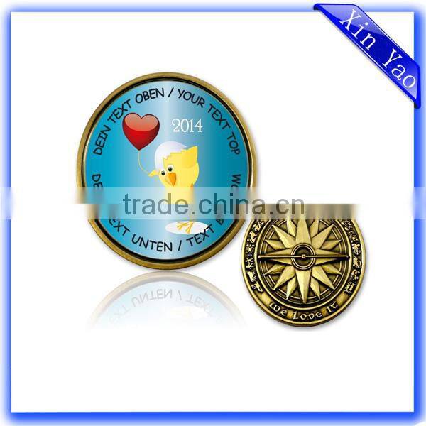 Eco friendly advertising zinc alloy logo anti nickel plating brushed coin