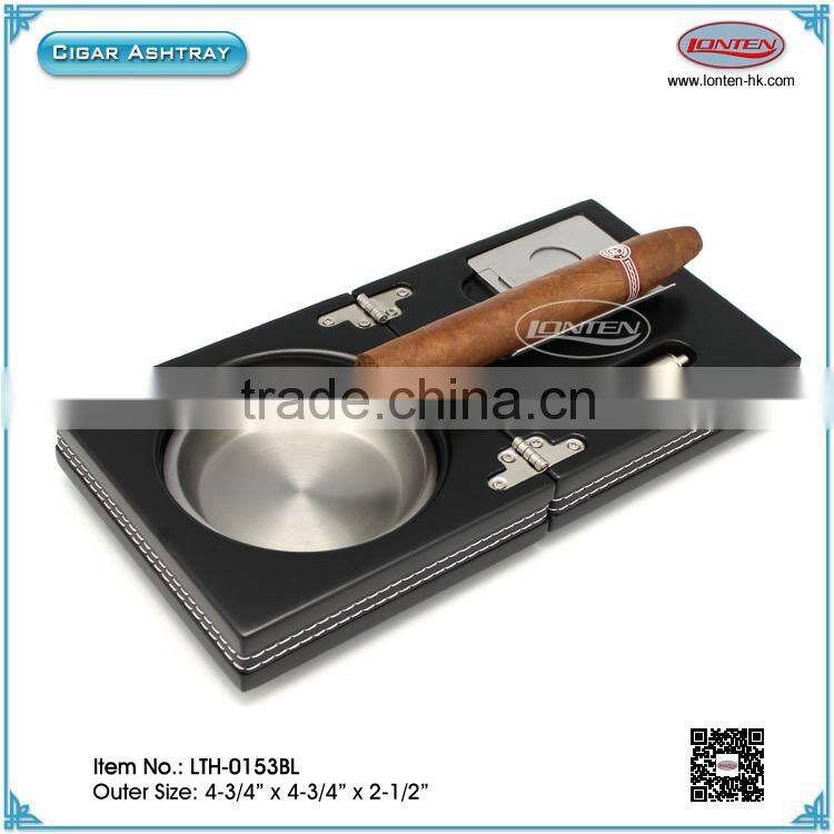 luxury customizedprinting logo diy wood and leather cigar ashtray