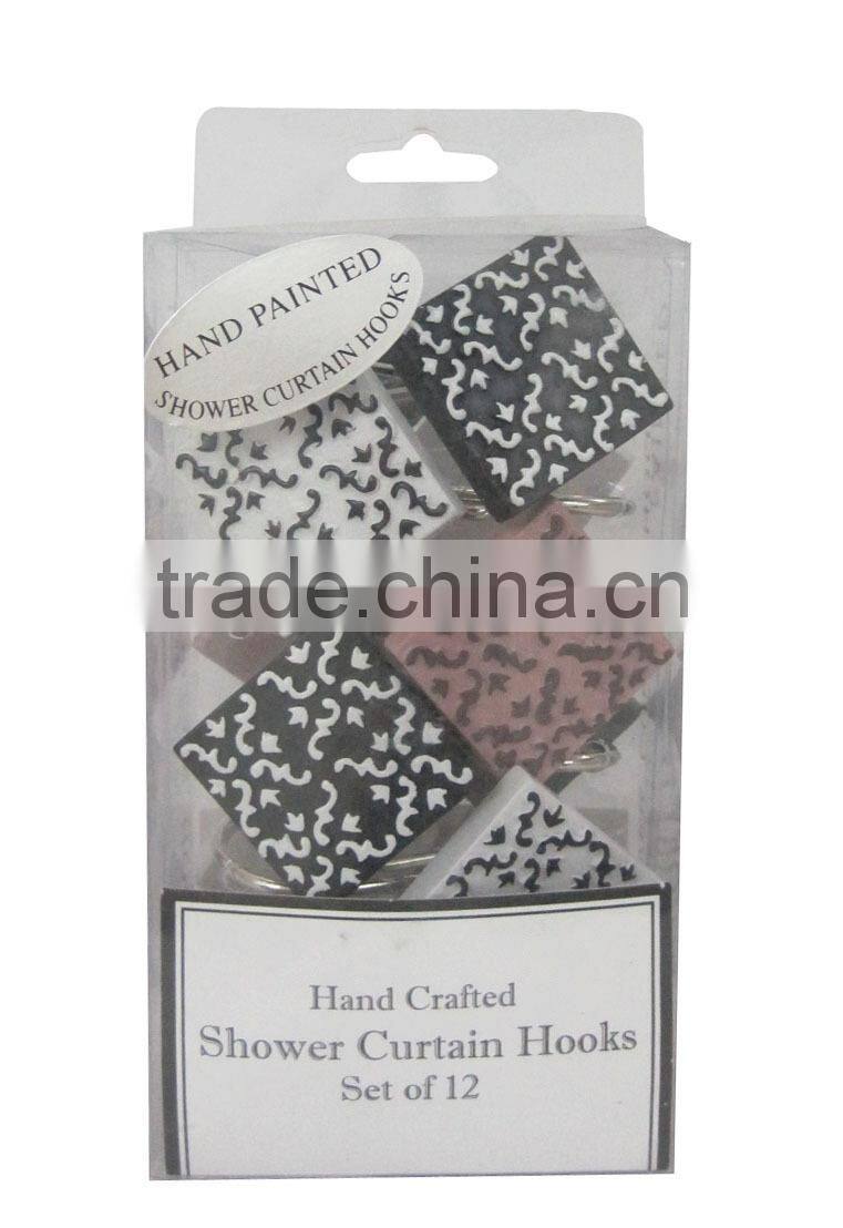 shell style polyester shower curtain with resin hooks