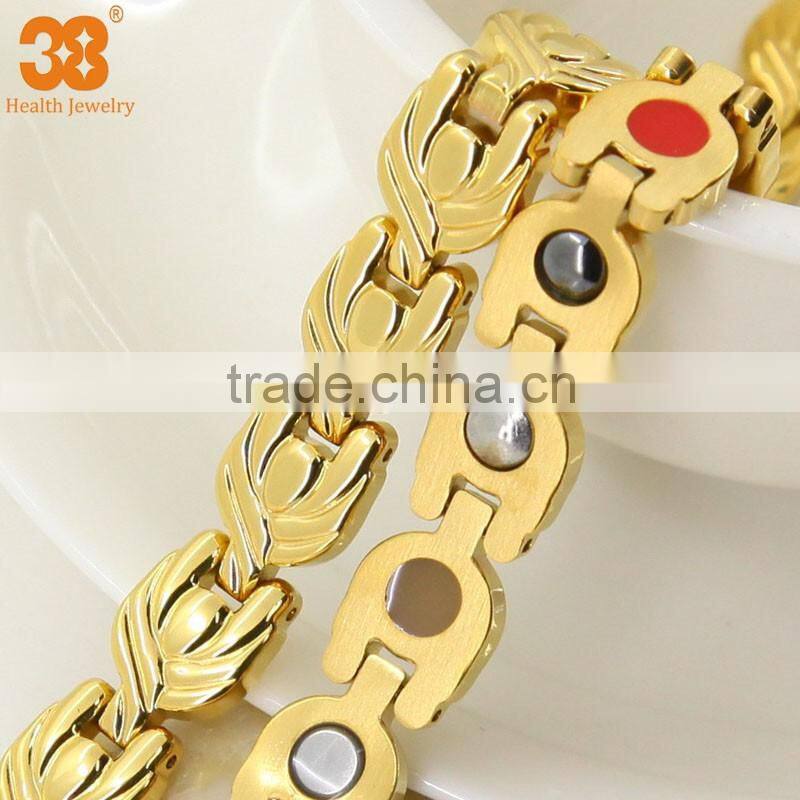 bio energy bracelet with silver-gold magnetic watch strap