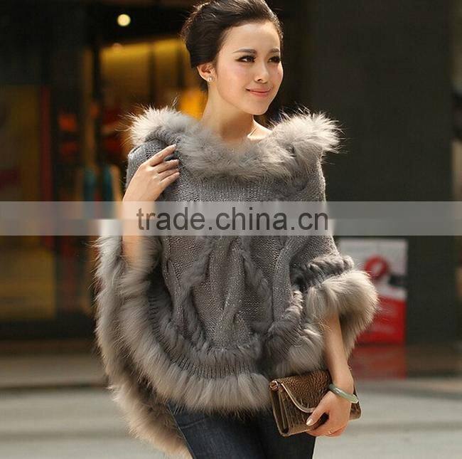 wholesale women cape, rabbit fur poncho, women winter clothes