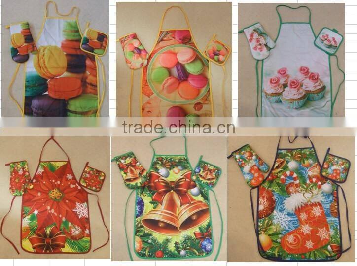 100%polyester material photo printing macaron design pot holder and glove set