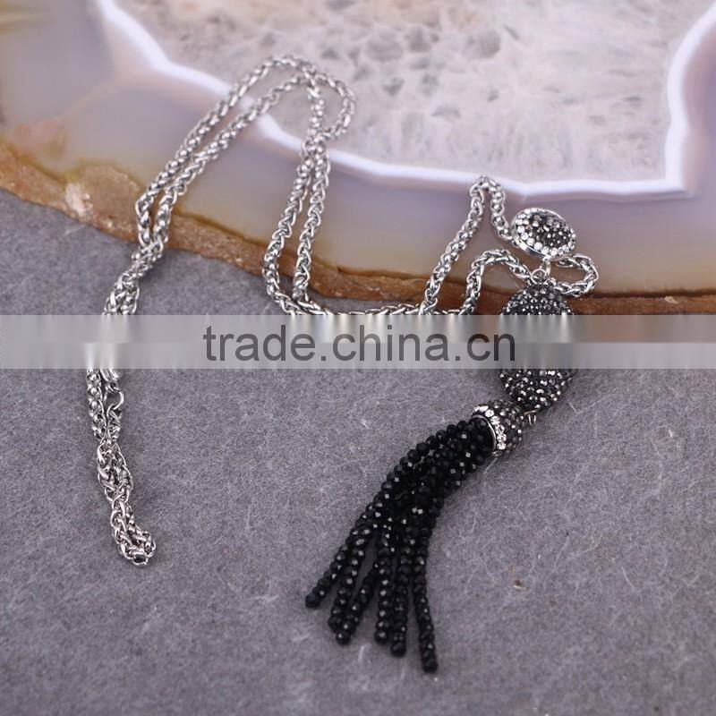 Oval/Evil Eye Pendant Necklace, Gem stone Druzy Pendant, With Crystal Paved Crystal Tassel Jewelry, Stone Chain Necklace