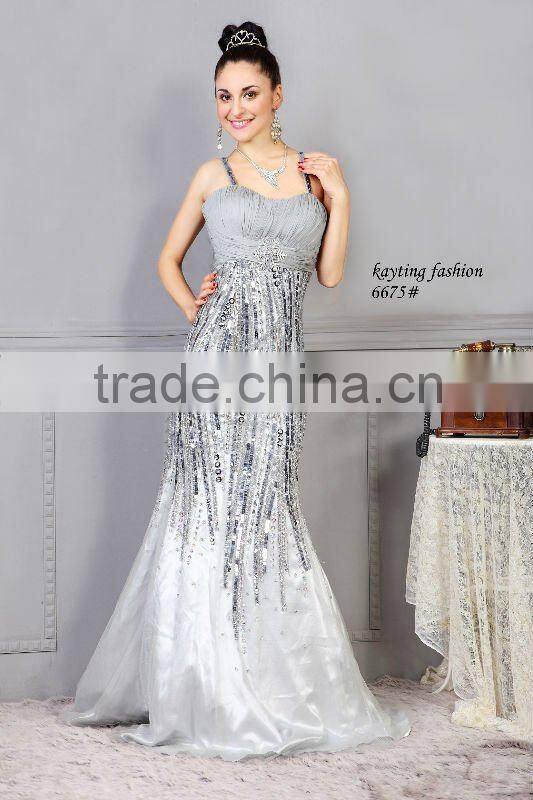 new arrival dress sequins evening dress beaded evening dresses braces skirt beautiful ball gowns 6675