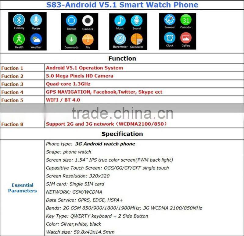 New Arrival Android Smart Watch with GPS with 3G SIM card slot WIFI Bluetooth